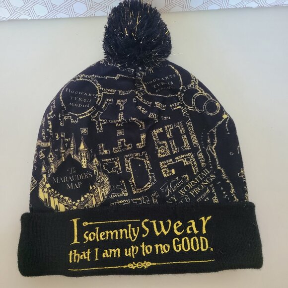 Harry Potter Beanie Black & Gold 'I Solemnly Swear that I am up to no GOOD' - Picture 1 of 8